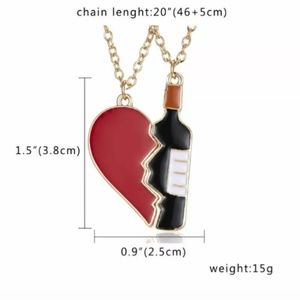 Wine/heart bff necklace